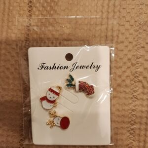 3 Pin Set Holiday Christmas Pin Broochea Snow Man Reindeer Stockings